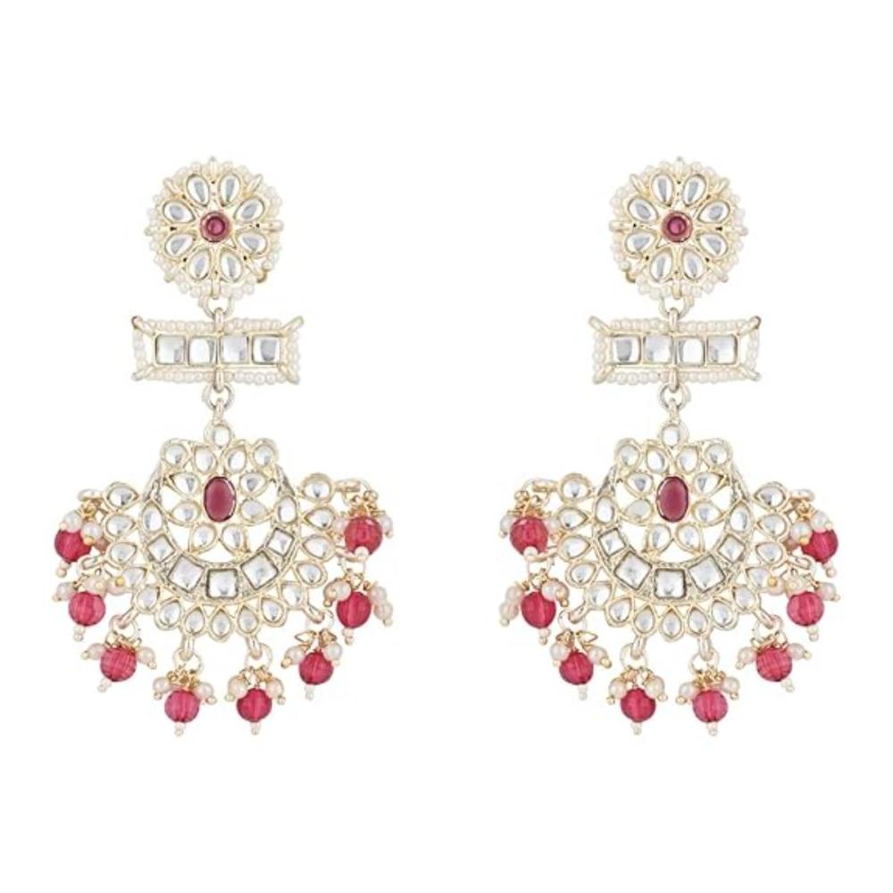 Etnico Gold Plated Traditional Kundan & Pearl Chandbali Earrings For Women (E2927Q)