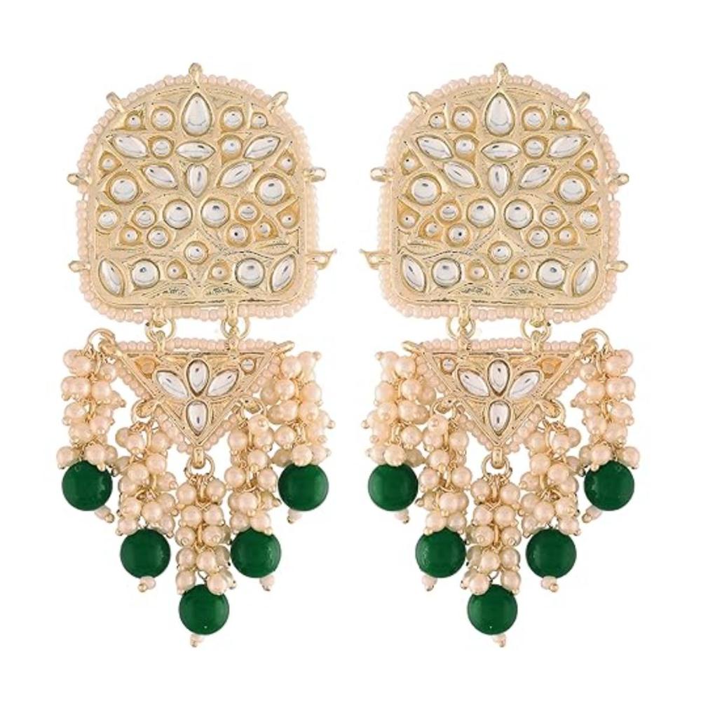 Etnico Gold Plated Kundan & Pearl Drop Dangle Earrings for Women (E2944G)