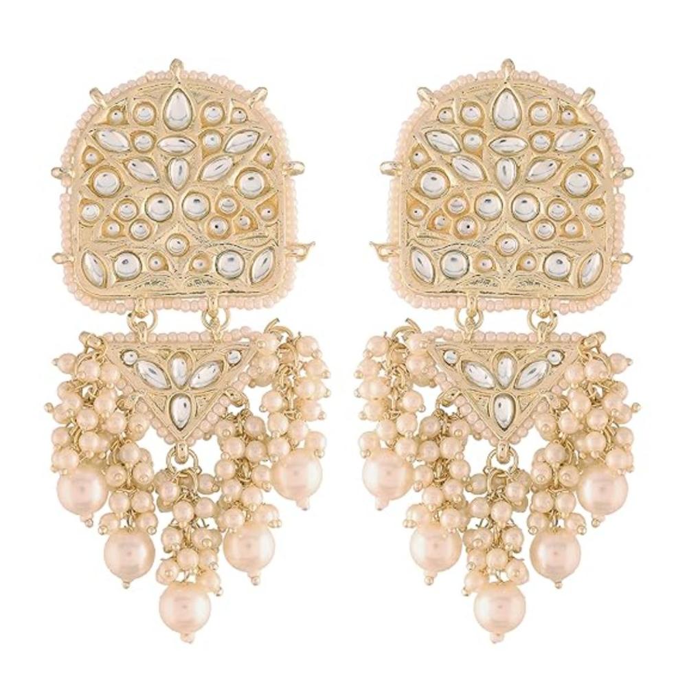 Etnico Gold Plated Kundan & Pearl Drop Dangle Earrings for Women (E2944W)
