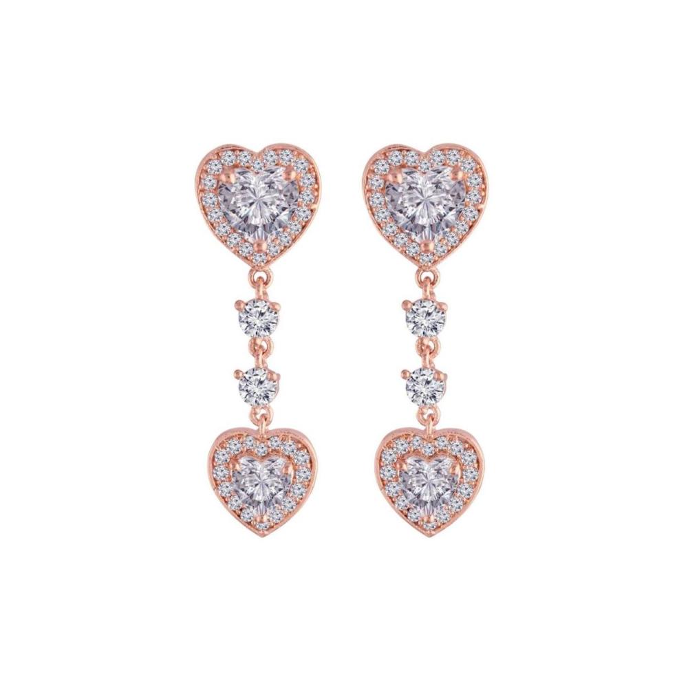 Etnico Rose Gold Plated Glittering Crystal AD Stone Heart Shaped Dangle & Drop Earrings for Women (E2952W)