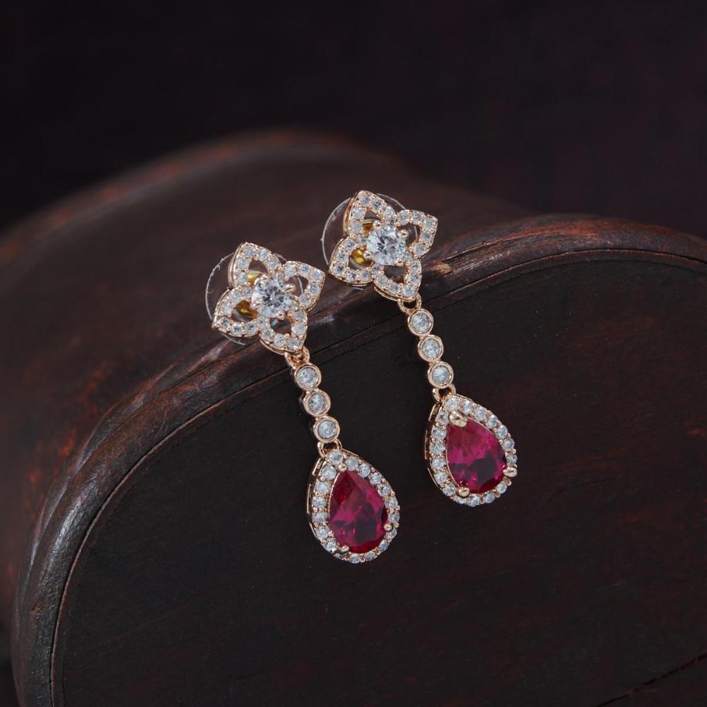 Etnico Rose Gold Plated Glittering Crystal AD Stone Dangle Drop Earr