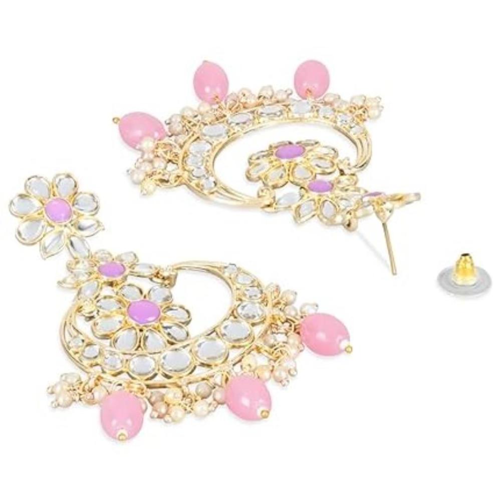 Etnico Gold Plated Traditional Kundan & Pearl Chandbali Earrings for Women (E3023Pi)