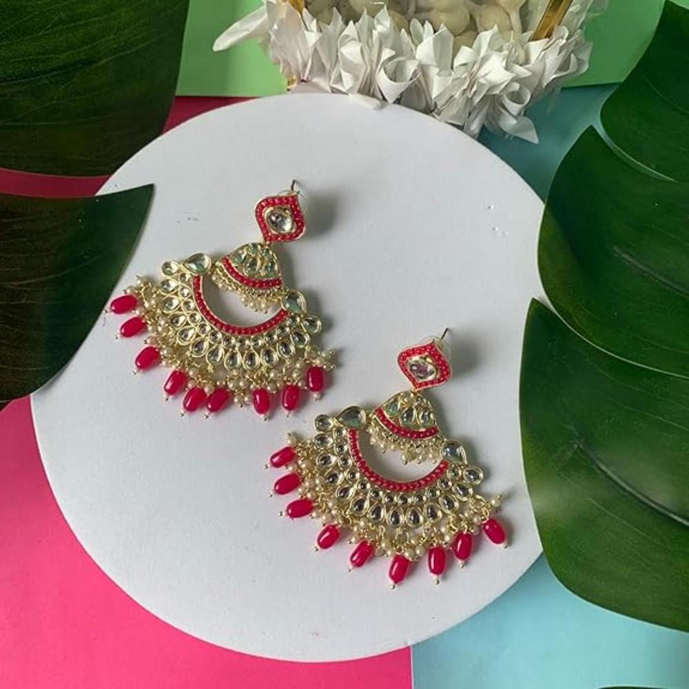 Etnico Gold Plated Traditional Kundan & Pearl Chandbali Earrings for Women (E3024Q)