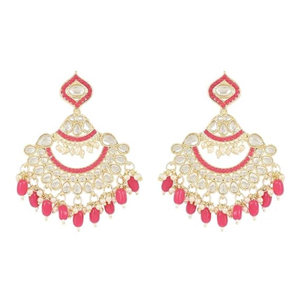 Etnico Gold Plated Traditional Kundan & Pearl Chandbali Earrings for Women (E3024Q)