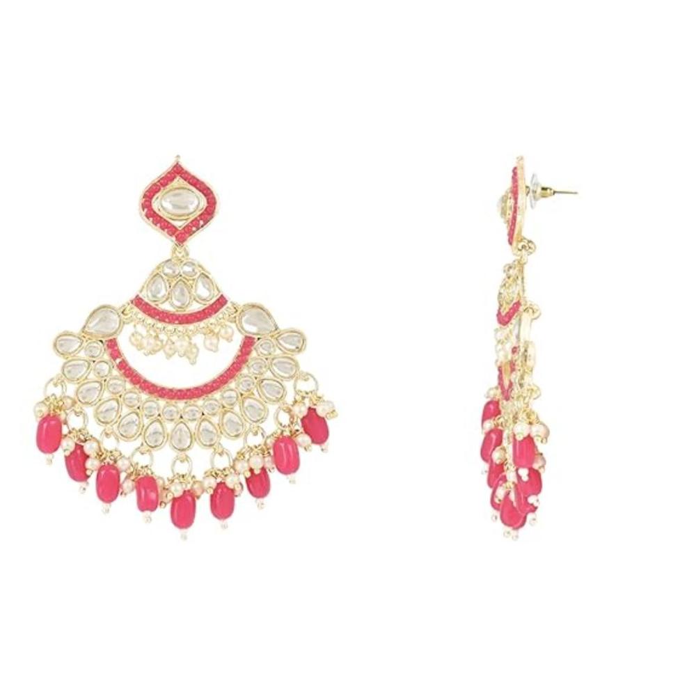 Etnico Gold Plated Traditional Kundan & Pearl Chandbali Earrings for Women (E3024Q)