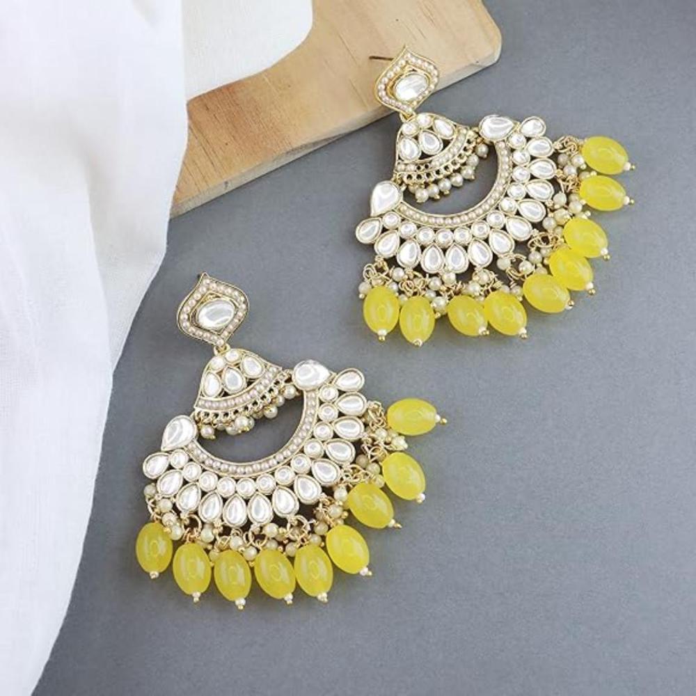 Etnico Gold Plated Traditional Kundan Pearl Chandbali Earrings for W