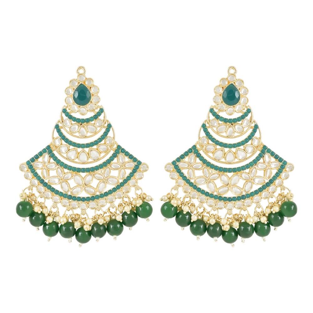 Etnico Gold Plated Traditional Meenakari Kundans & Pearls Chandbali Earrings For Women (E3032G)