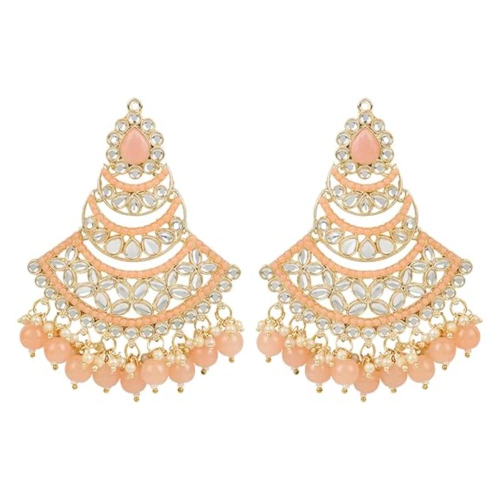 Etnico Gold Plated Traditional Handcrafted Pearl Kundan Beaded Chandbali Earrings for Women/Girls (E3032Pe)