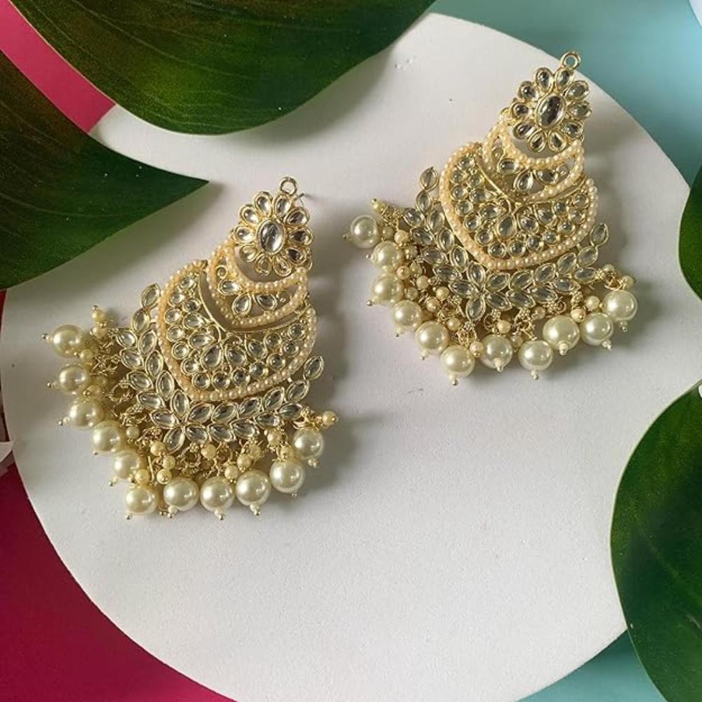 Etnico Gold Plated Traditional Handcrafted Pearl Kundan Beaded Chandbali Earrings for Women/Girls (E3033W)