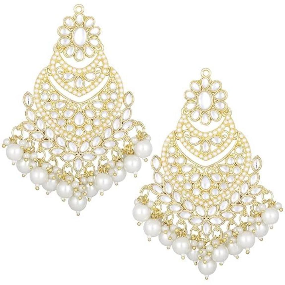 Etnico Gold Plated Traditional Handcrafted Pearl Kundan Beaded Chandbali Earrings for Women/Girls (E3033W)
