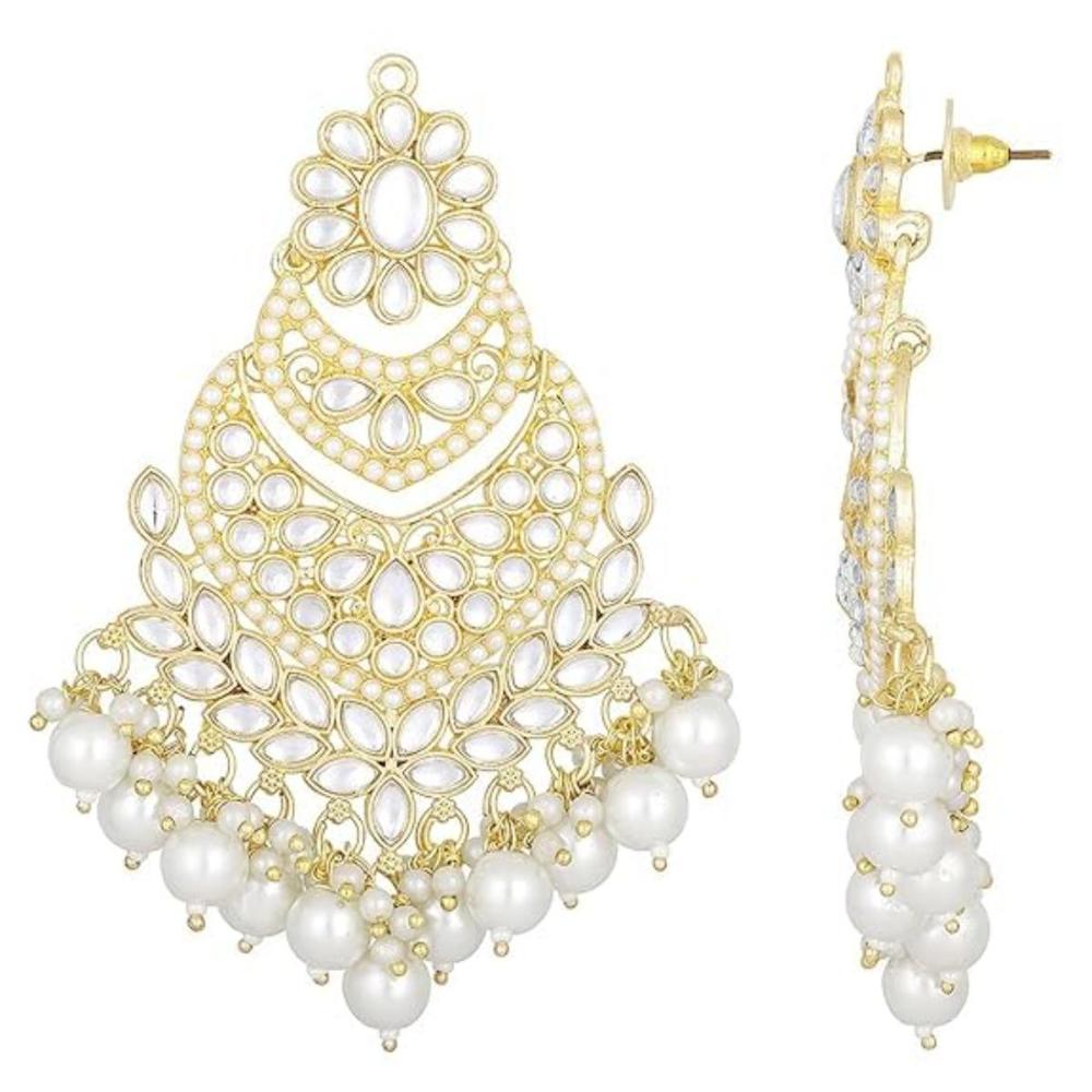 Etnico Gold Plated Traditional Handcrafted Pearl Kundan Beaded Chandbali Earrings for Women/Girls (E3033W)