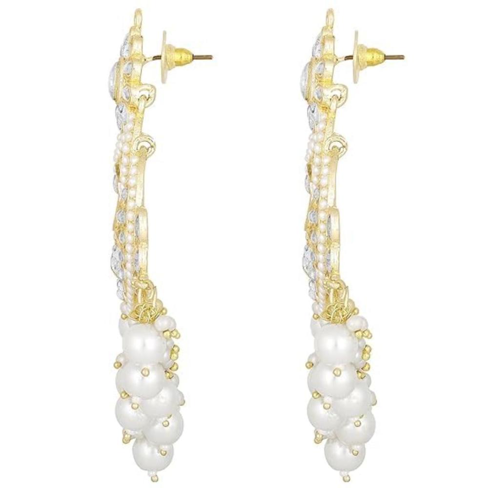 Etnico Gold Plated Traditional Handcrafted Pearl Kundan Beaded Chandbali Earrings for Women/Girls (E3033W)