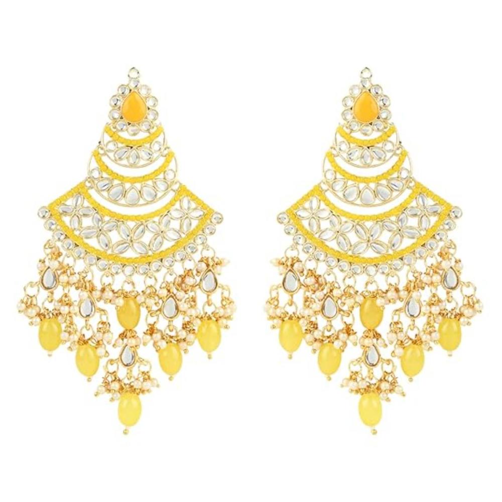 Etnico Gold Plated Traditional Handcrafted Pearl Kundan Beaded Chandbali Earrings for Women/Girls (E3055Y)