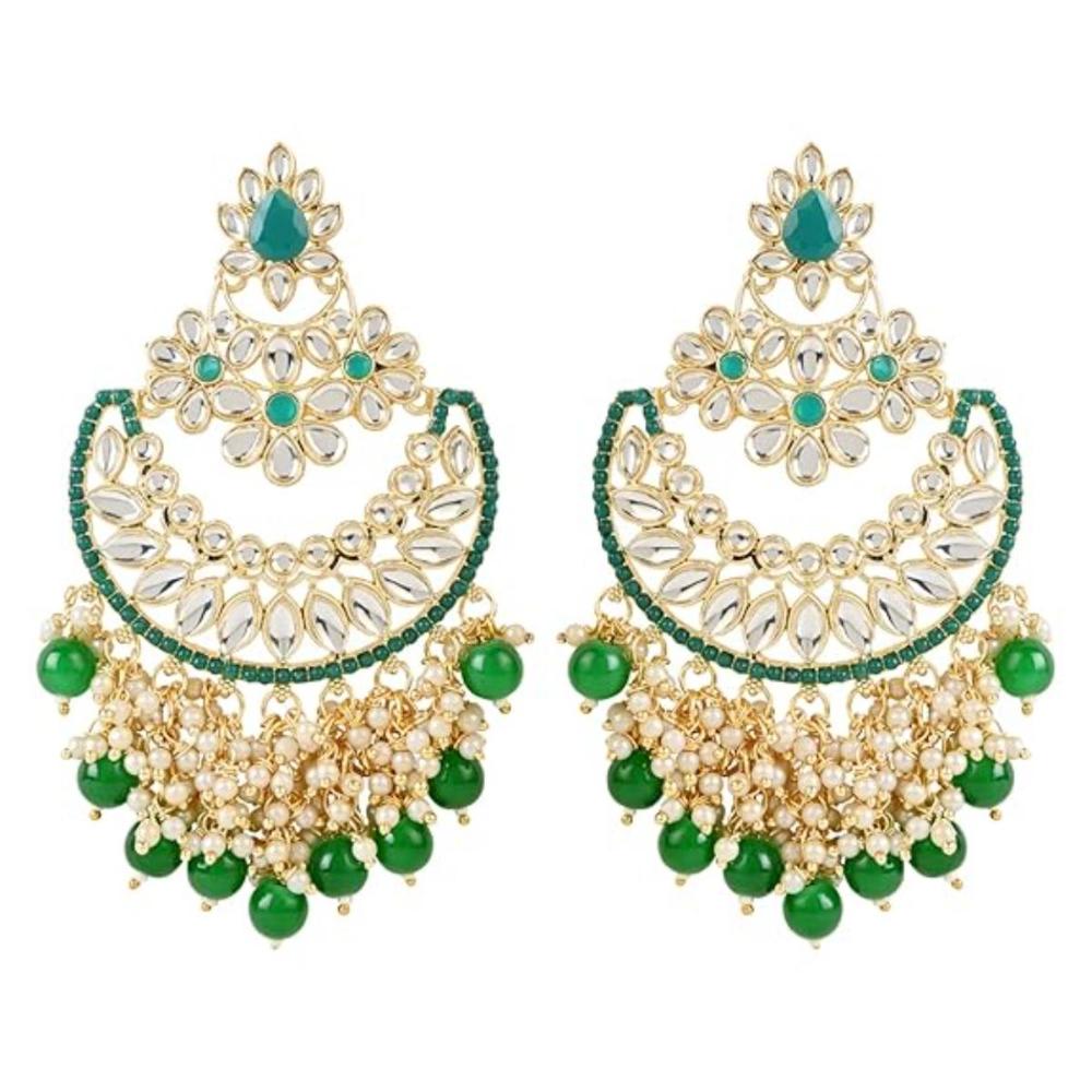 Etnico Gold Plated Traditional Pearl Kundan Beaded Chandbali Earrings for Women/Girls (E3056G)