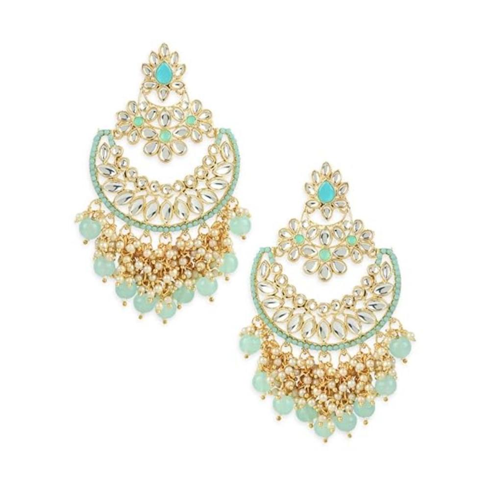 Etnico Gold Plated Traditional Pearl Kundan Beaded Chandbali Earrings for Women/Girls (E3056Sb)