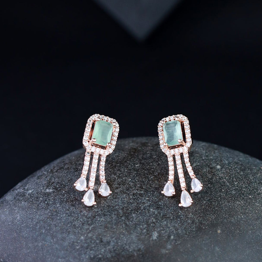 Etnico Valentine's Special Rose Gold Plated Mint CZ & American Diamond Beautiful Studs Earrings for Women (E3067Min)
