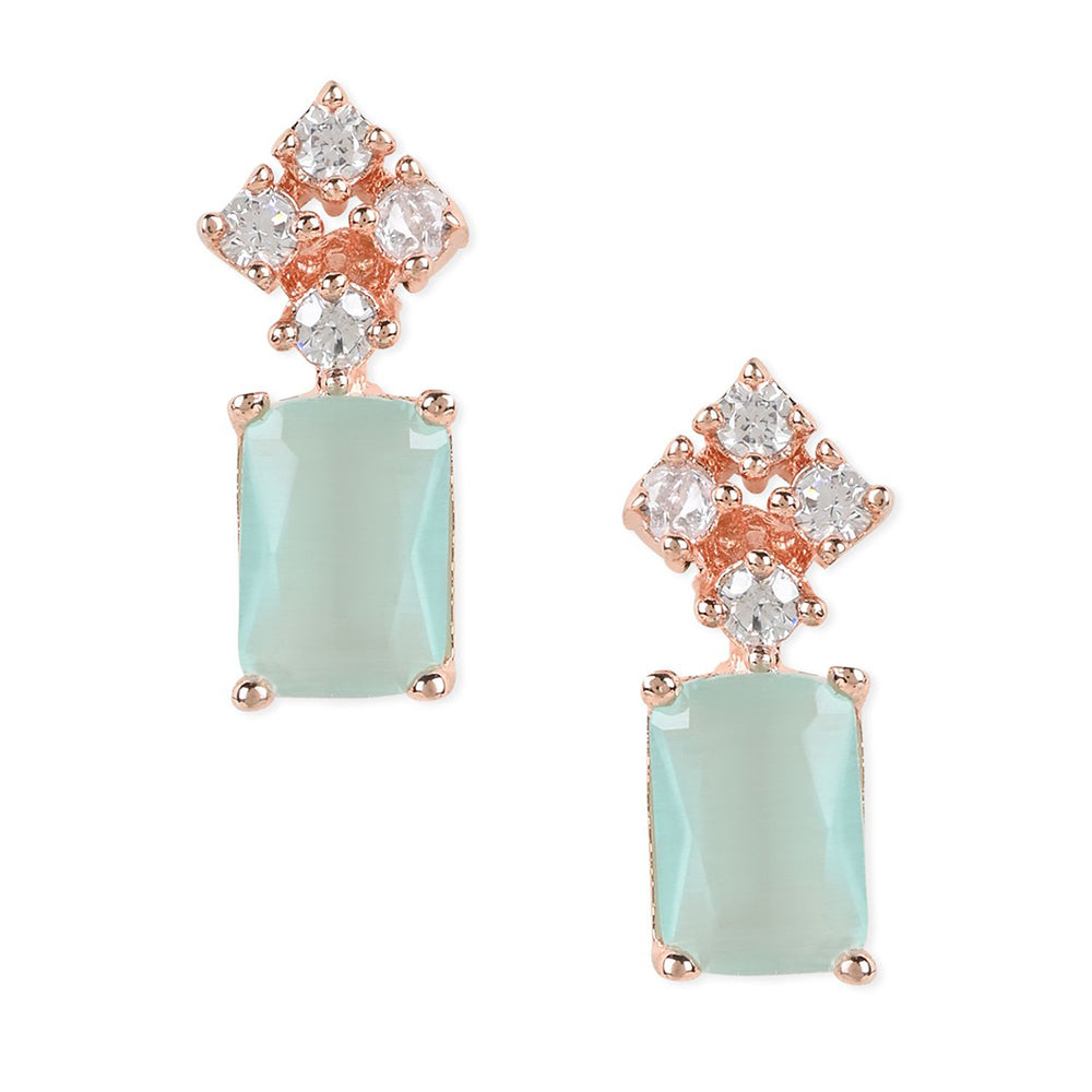 Etnico Valentine's Special Rose Gold Plated Mint CZ & American Diamond Beautiful Studs Earrings for Women/Girls (E3069Min)