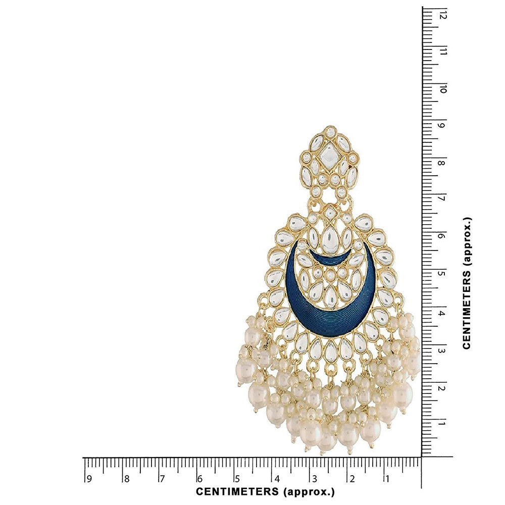 Etnico Gold Plated Intricately Designed Traditional Meenakari Chandbali Earrings Glided With Kundans & Pearls (E306Bl) For womens