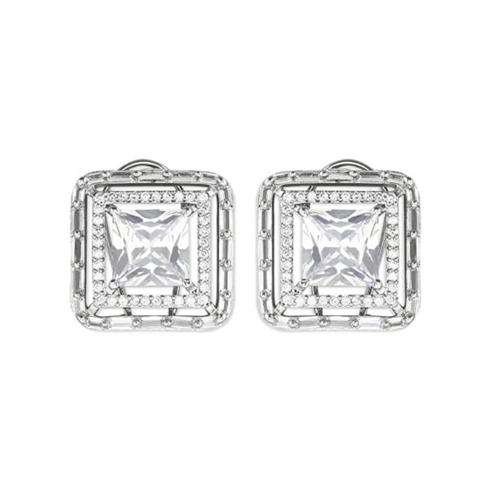 Etnico Silver Plated Traditional CZ American Diamond Stud Earrings for Women (E3071ZW)