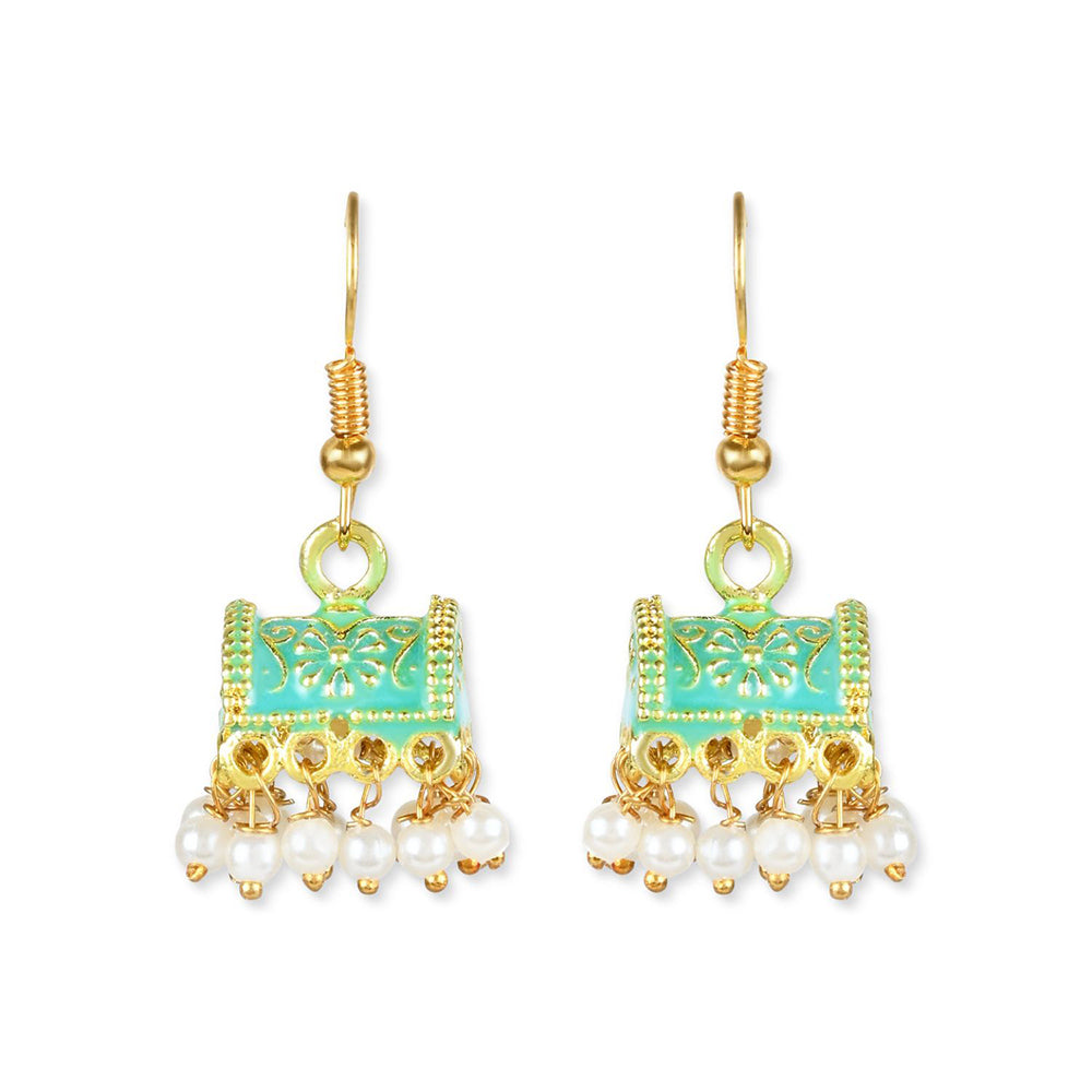 Etnico Gold Plated Traditional Meenakari Handcrafted Mint Pearl Jhumki Earrings for Women/Girls(E3074Min)