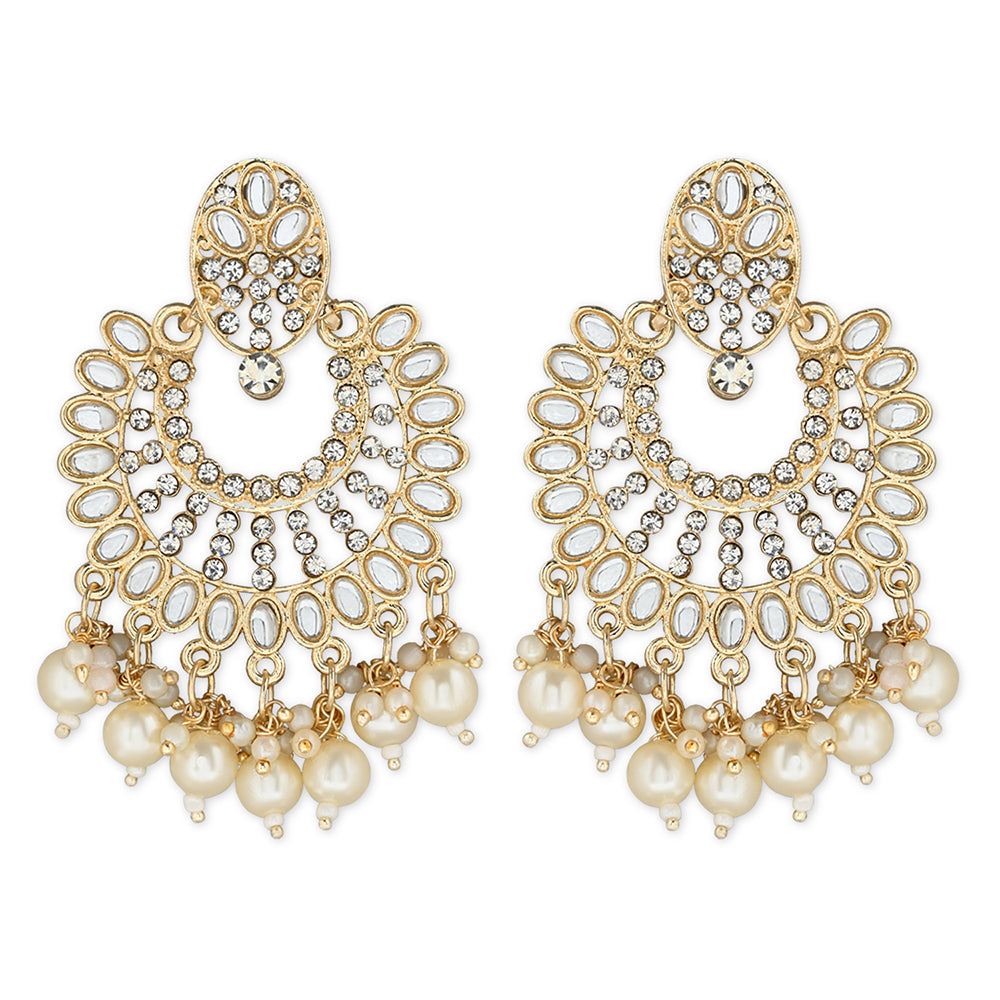 Etnico Gold Plated Intricately Designed Traditional Chandbali Earrings Glided With Kundans & Pearls (E3076W)