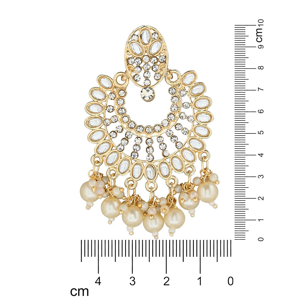 Etnico Gold Plated Intricately Designed Traditional Chandbali Earrings Glided With Kundans & Pearls (E3076W)