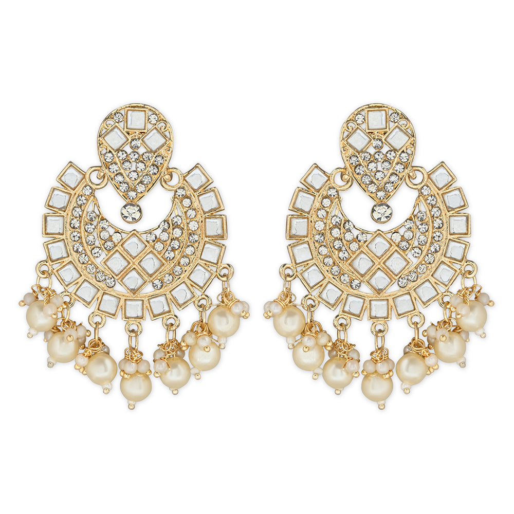 Etnico Gold Plated Intricately Designed Traditional Chandbali Earrings Glided With Kundans & Pearls (E3077W)