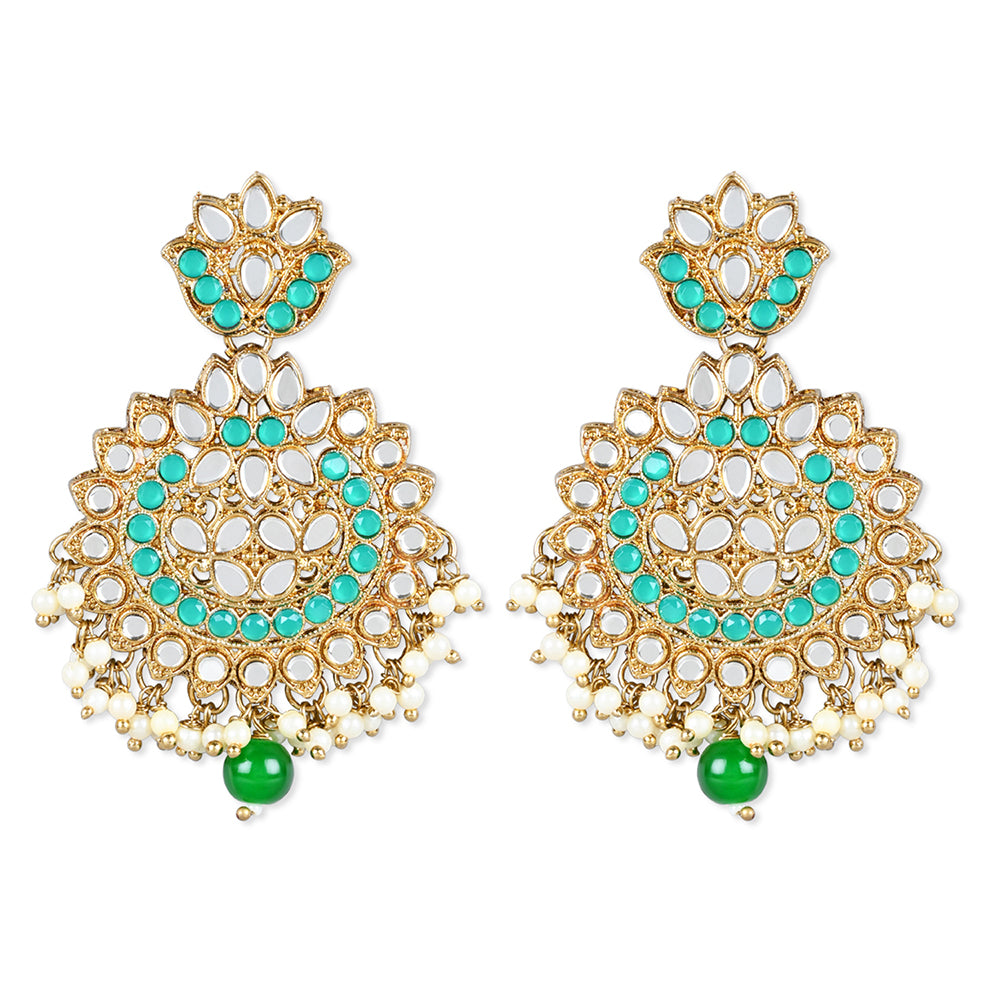 Etnico Gold Plated Traditional Kundan & Stone Studded Chandbali Earrings For Women(E3078G)