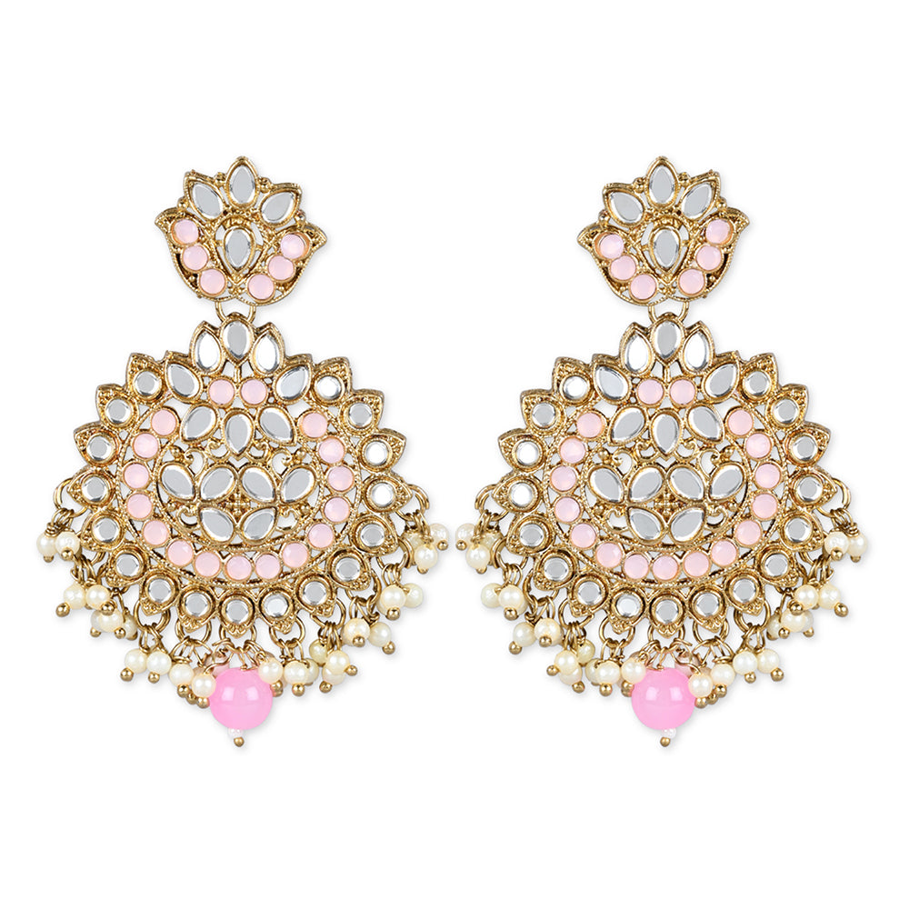 Etnico Gold Plated Traditional Kundan & Stone Studded Chandbali Earrings For Women(E3078Pi)