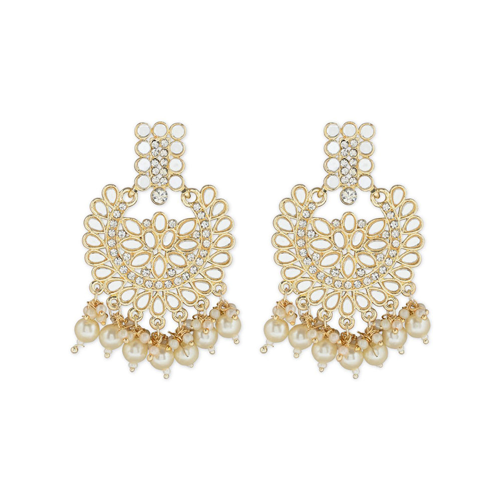 Etnico Gold Plated Intricately Designed Traditional Chandbali Earrings Glided With Kundans & Pearls (E3081W)