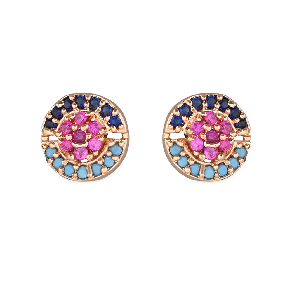 Etnico Valentine's Special Rose Gold Plated Glittering Crystal AD Stone Studs Earrings for Women & Girls (E3082)