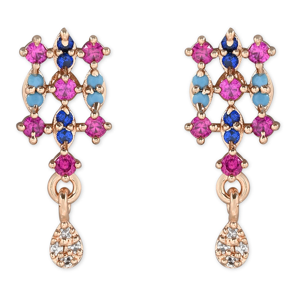Etnico Valentine's Special Rose Gold Plated Glittering Crystal AD Stone Studs Earrings for Women & Girls (E3083)