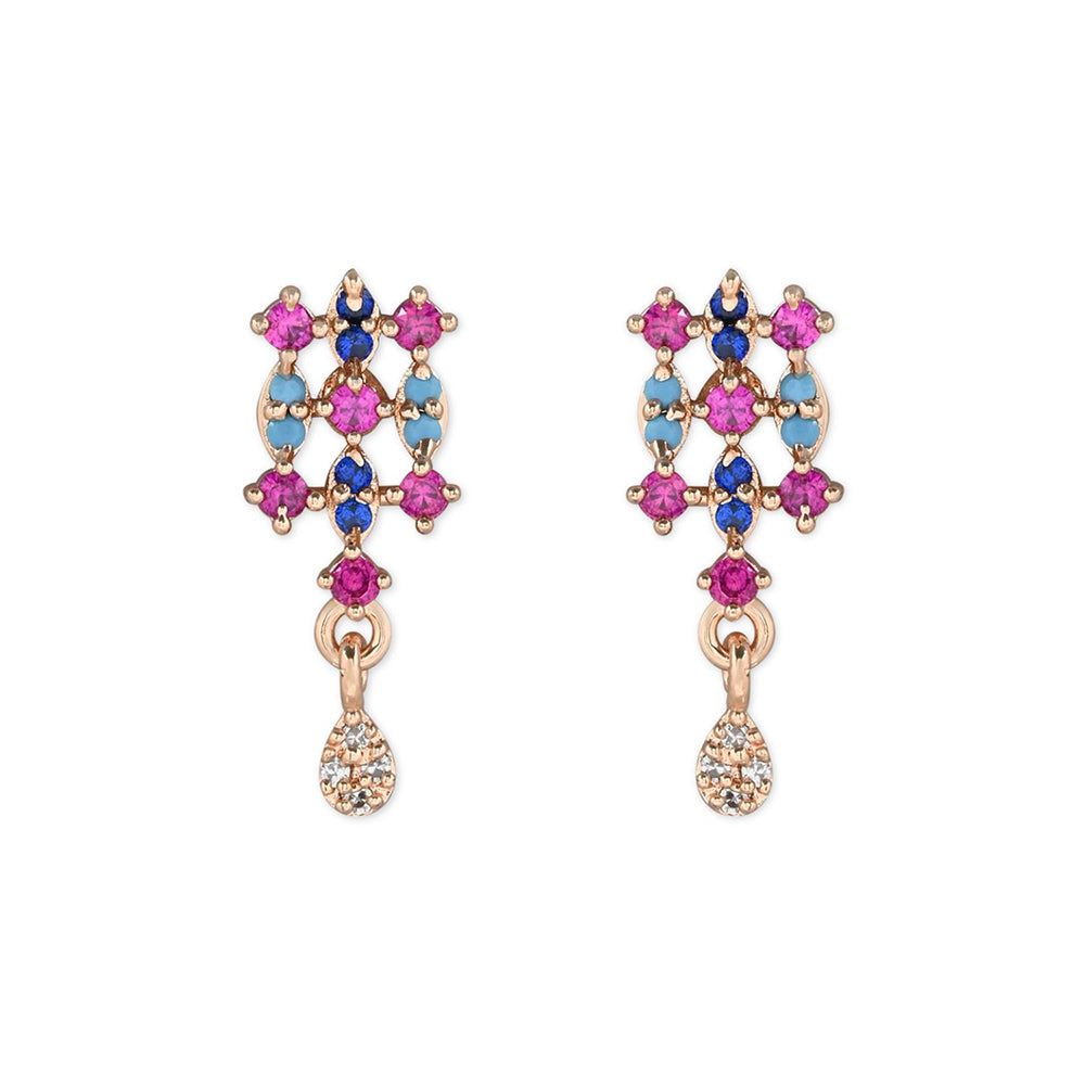 Etnico Valentine's Special Rose Gold Plated Glittering Crystal AD Stone Studs Earrings for Women & Girls (E3083)
