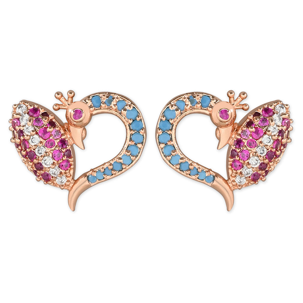 Etnico Valentine's Special Rose Gold Plated Glittering Crystal AD Stone Studs Earrings for Women & Girls (E3085)