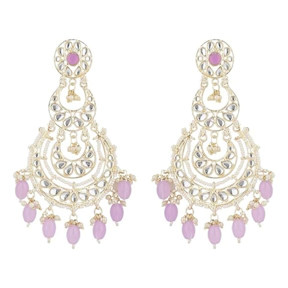 Etnico Gold Plated Traditional Kundan & Pearl Chandbali Earrings For Women (E3093Pu)