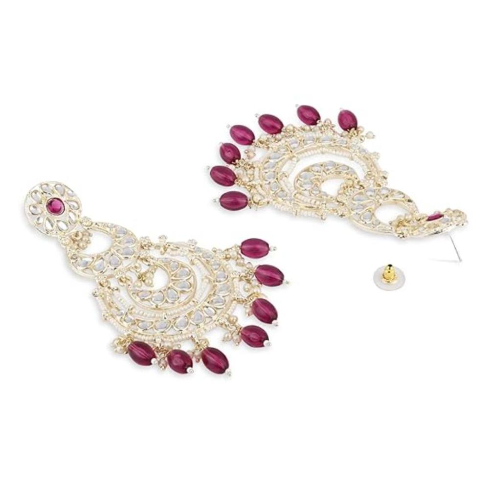 Etnico Gold Plated Traditional Kundan & Pearl Chandbali Earrings For Women (E3093Wi)
