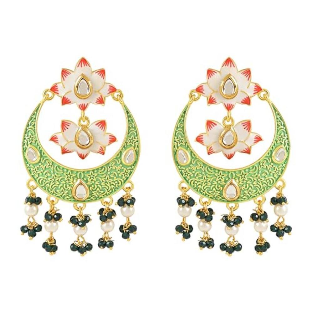 Etnico Gold Plated Traditional Handcrafted Meenakari Pearl Kundan Beaded Chandbali Earring For Women & Gilrs (E3134Min)