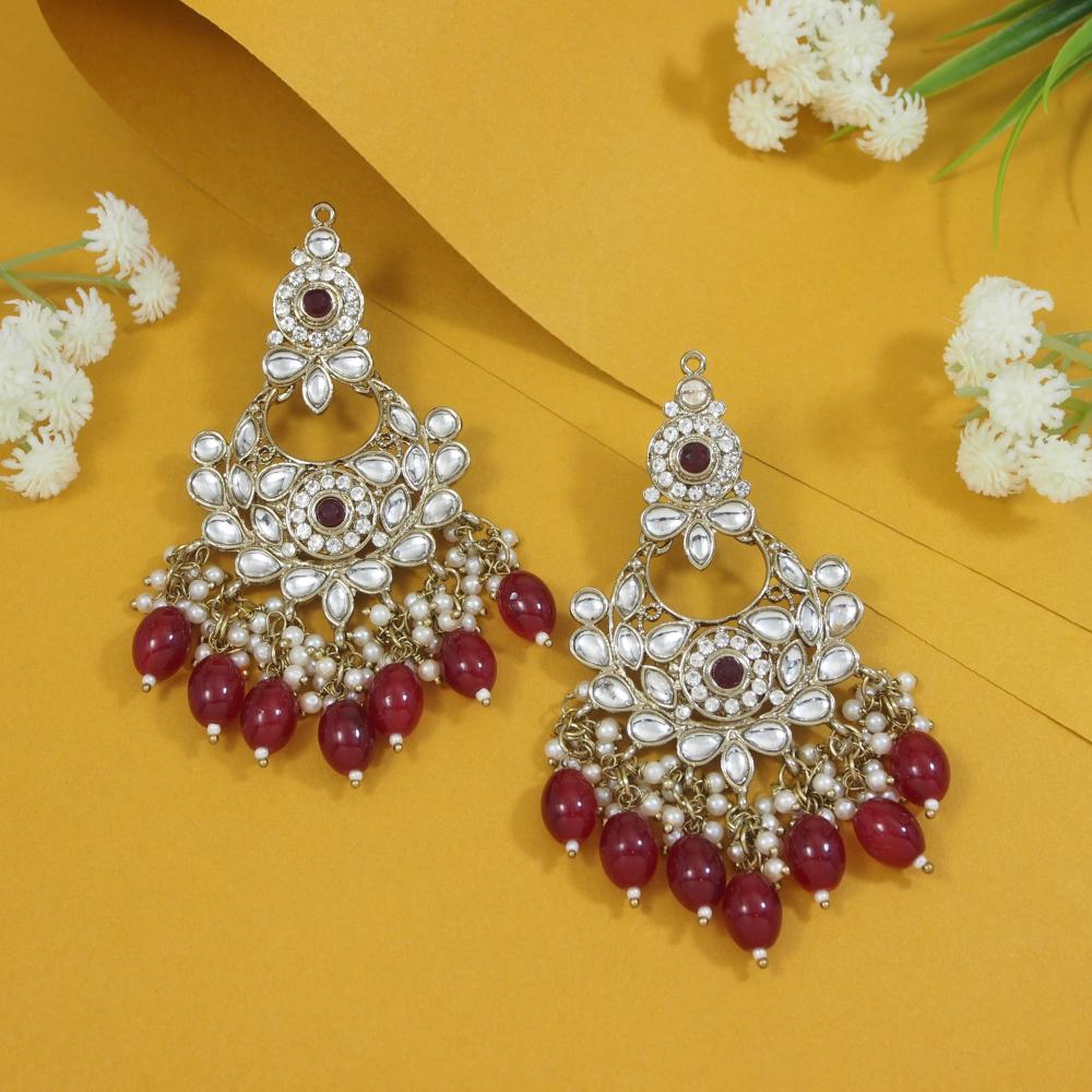 Gold Plated Traditional Kundan & Pearl Drop Earrings for Women