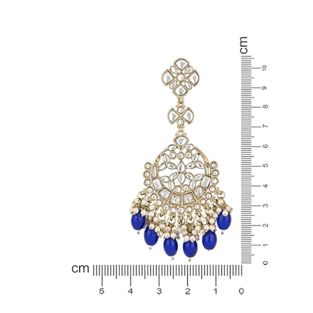Etnico Gold Plated Traditional Kundan & Pearl Chandbali Earrings For Women (E3157Bl)