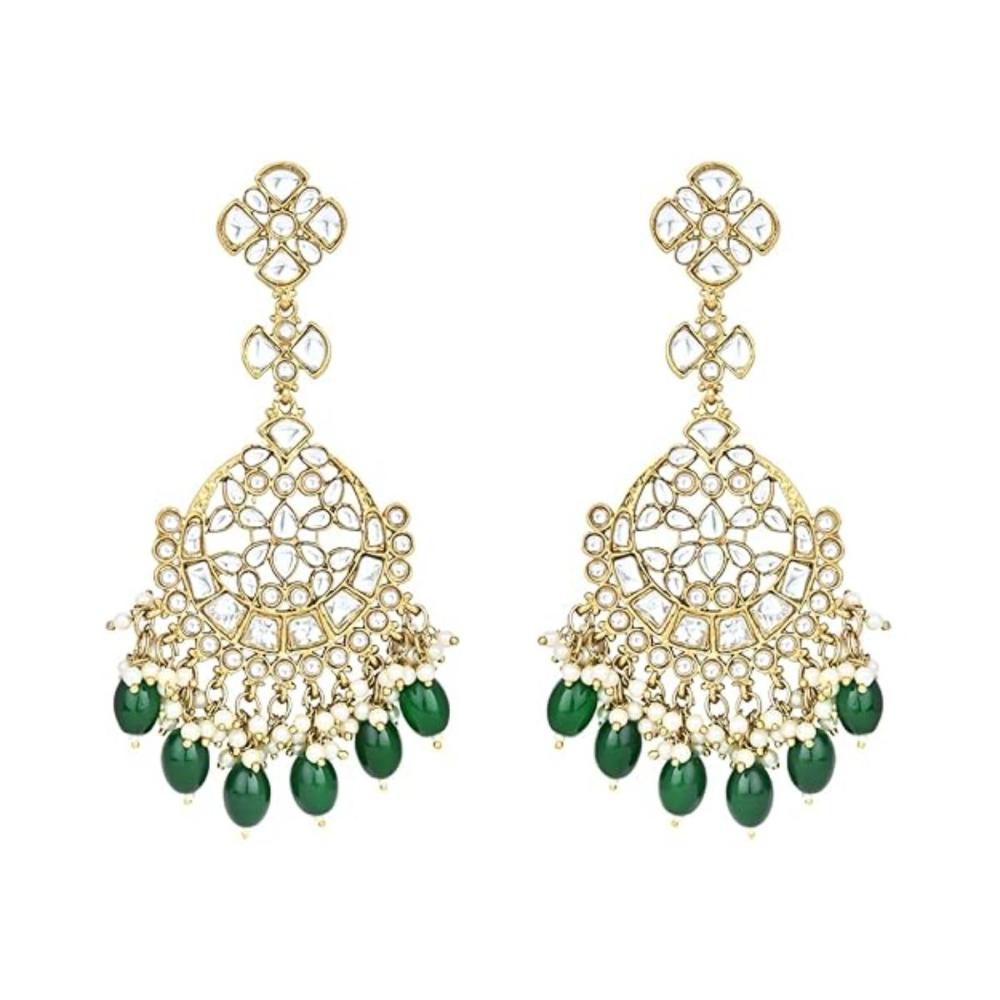 Etnico Gold Plated Traditional Kundan & Pearl Chandbali Earrings For Women (E3157G)