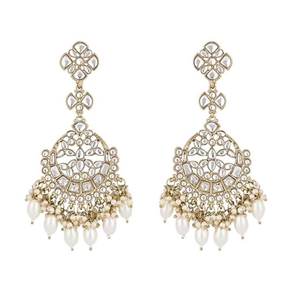 Etnico Gold Plated Traditional Kundan & Pearl Chandbali Earrings For Women (E3157W)