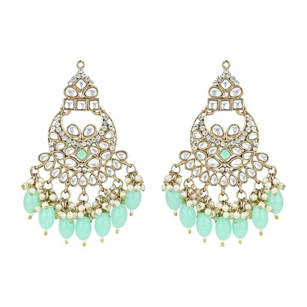 Etnico Gold Plated Traditional Meenakari Kundans & Pearls Chandbali Earrings For Women (E3158Min)