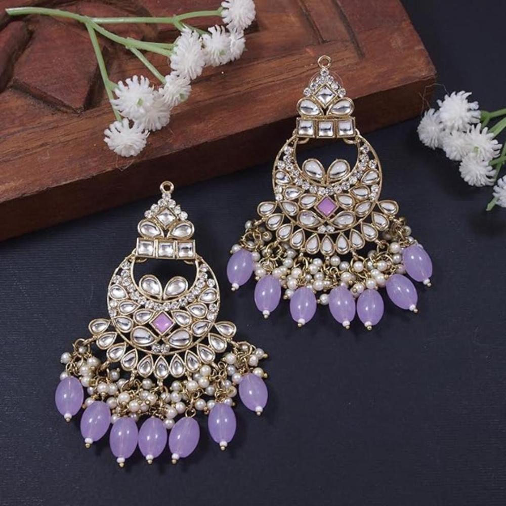 Women Gold Plated Intricately Designed Traditional Pink Meenakari Earrings Glided With Kundans & Pearls
