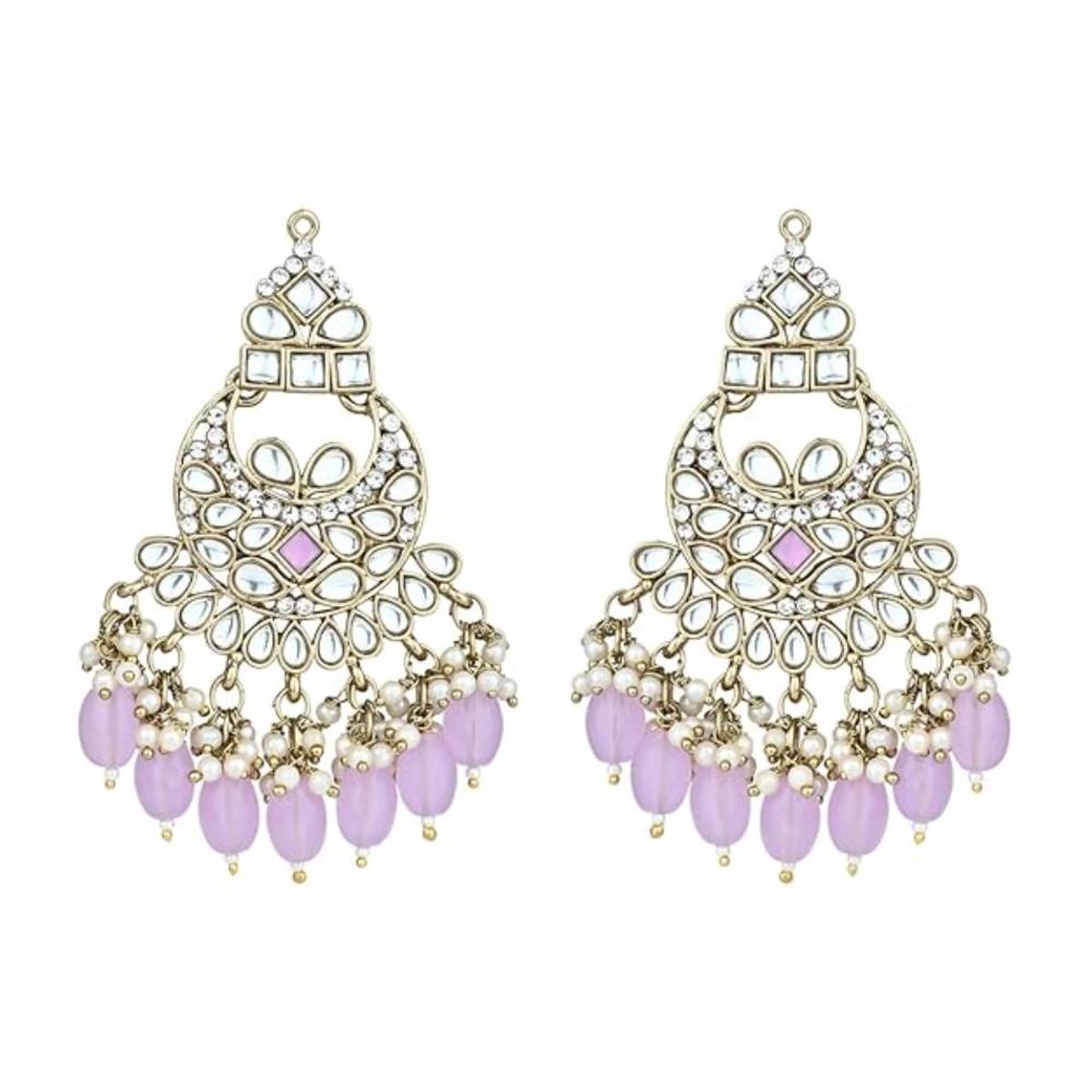 Etnico Gold Plated Traditional Meenakari Kundans & Pearls Chandbali Earrings For Women (E3158Pu)