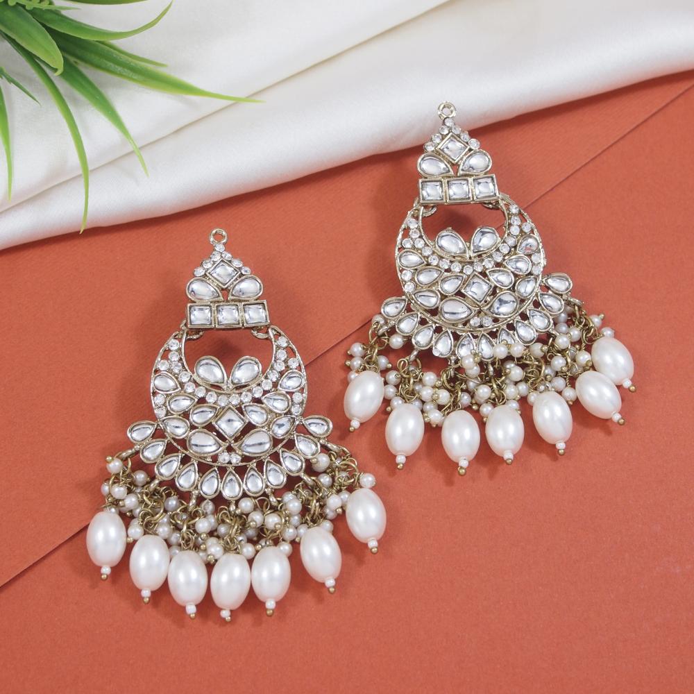 Etnico Gold Plated Traditional Kundan Pearl Chandbali Earrings