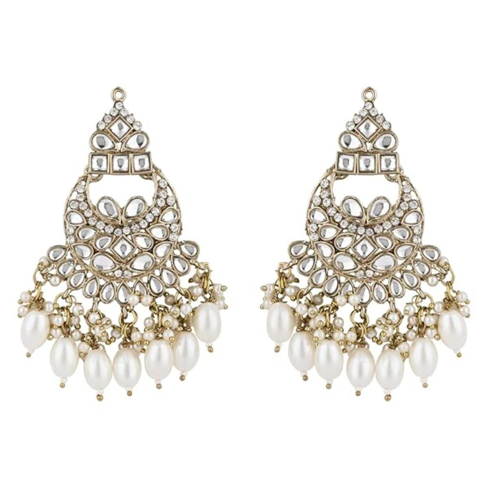 Etnico Gold Plated Traditional Kundan & Pearl Chandbali Earrings For Women (E3158W)