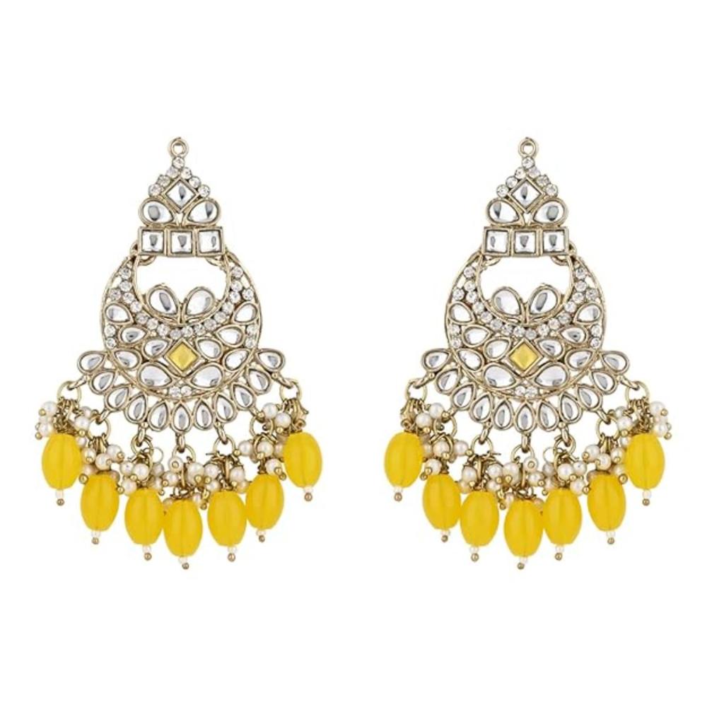 Etnico Gold Plated Traditional Meenakari Kundans & Pearls Chandbali Earrings For Women (E3158Y)