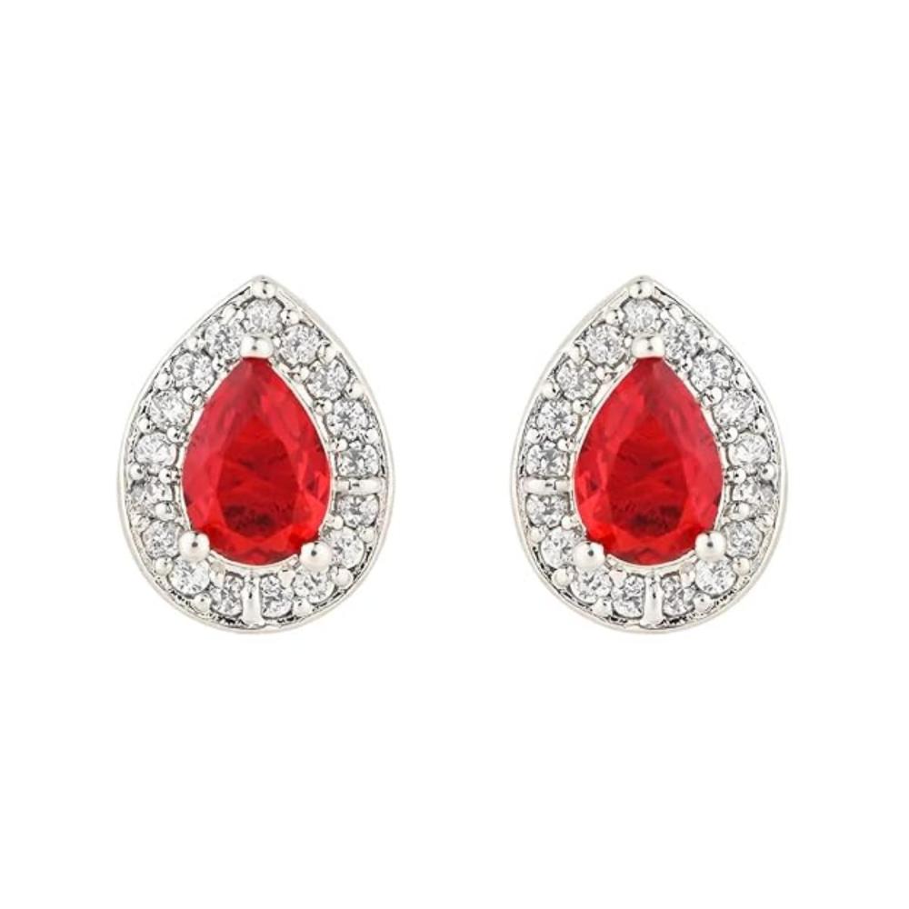 Etnico Stylish Latest Fashion Silver Plated CZ American Diamond Stud Earrings For Women (Red)