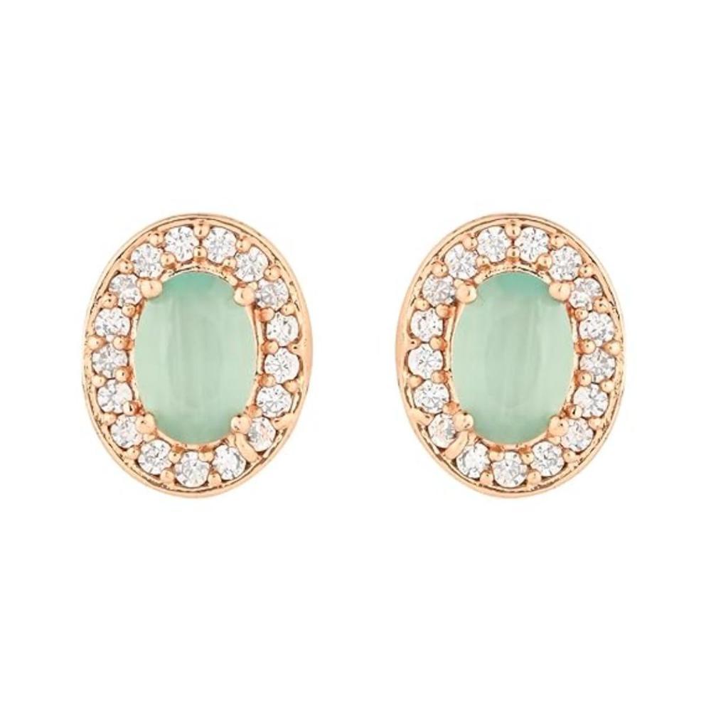Etnico Stylish Latest Fashion Rose Gold Plated CZ American Diamond Oval Shape Stud Earrings for Women (Mint)