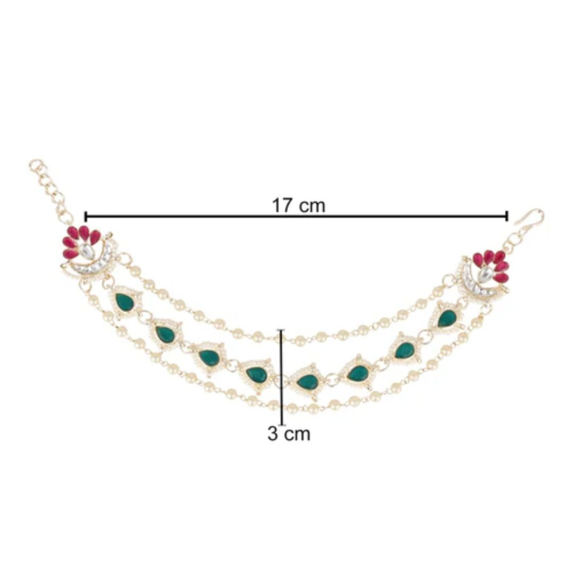 Etnico Gold Plated Traditional Layered Pearl Beaded Ear Chain with Kundan for Women